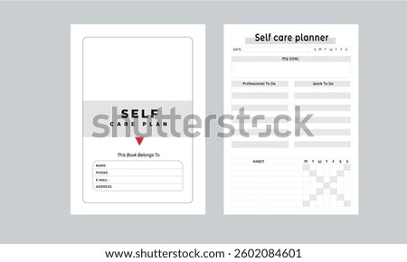 Self care planner With Cover page layout design template	