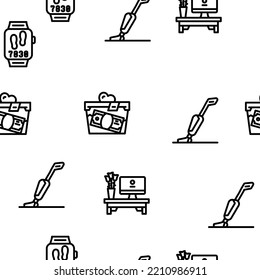 Self Care Procedure And Life Task vector seamless pattern thin line illustration