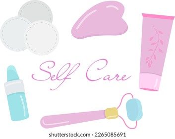 Self care set, Love yourself. A set of cosmetics and tools for body care