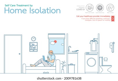 Self care treatment by home isolation, Quarantine for 14 days until COVID-19 tests are negative, during the coronavirus outbreak concept. Vector Illustration, Art, Graphic, Isolated on background