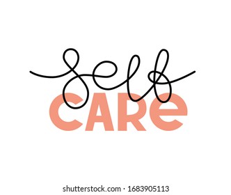 Self care vector text, hand drawn lettering