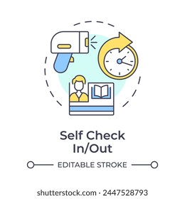 Self check in or out multi color concept icon. Anti theft detection. Access security measures. Round shape line illustration. Abstract idea. Graphic design. Easy to use in infographic, blog post