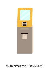 Self check-in kiosk at the airport, flight registration, printing boarding pass, atm machine. Vector illustration, front view