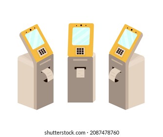 Self check-in kiosk at the airport, flight registration, printing boarding pass, atm machine. Vector illustration