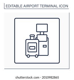 Self check-in line icon. Self-check in certain time to boarding through kiosks. Baggage registration at self bag drop machines.Airport terminal concept. Isolated vector illustration.Editable stroke