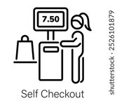 Self checkout icon in line style