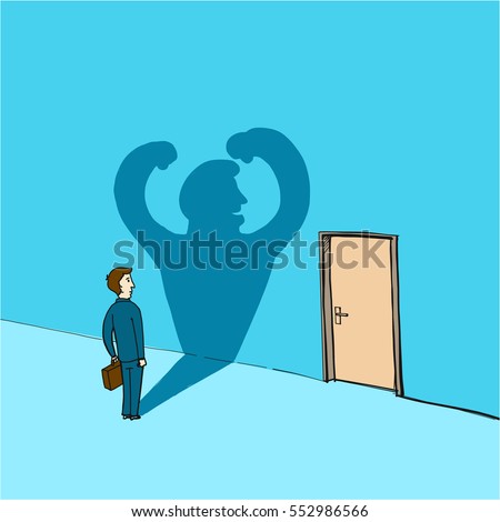 self confidence and courage  - conceptual vector illustration of man standing in front of the door