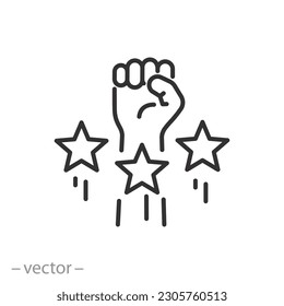 self confidence or determination icon, high motivation concept, fist with stars, thin line symbol - editable stroke vector illustration