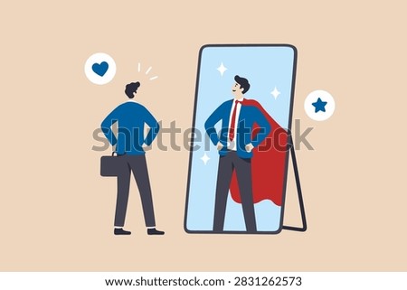Self confidence or self esteem believe in yourself, positive attitude to success, ambition or determination to achieve goals, businessman looking at his st vector