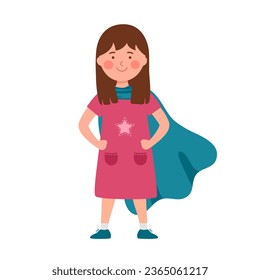 Autoconfianza niños concepto ilustración vectorial sobre fondo blanco. La chica linda es una superheroína.