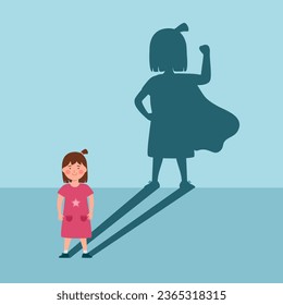 Self confidence kids in flat design. Cute girl child leader.