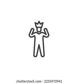 Symbol für Selbstvertrauen lineares Stilzeichen für mobiles Konzept und Webdesign. Mann mit Kronensenkung, Vektorsymbol. Symbol, Logo-Abbildung. Vektorgrafik
