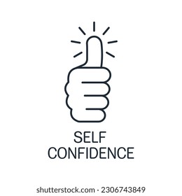 Self confidence. Willingness to correct mistakes and dismiss unconstructive statements of others. Vector linear icon isolated on white background.