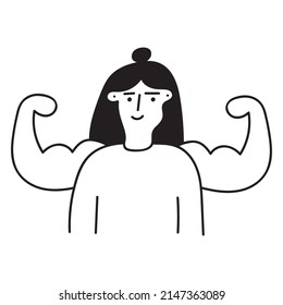 Self confidence woman. Strong arms behind her back. Outline icon. Illustration on white background.