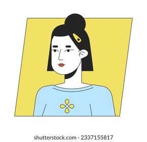 Self confident asian woman with short haircut flat color cartoon avatar icon. Editable 2D user portrait linear illustration. Isolated vector face profile clipart. Userpic, person head and shoulders