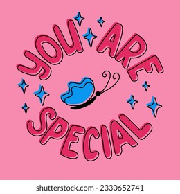 Self confident typographic composition. Trendy vector slogan You Are Special in minimalistic flat style on pink background. perfect for poster, banner post for social media, t shirt print