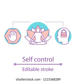 Self Control Concept Icon. Mind Freedom Idea Thin Line Illustration. Inner Peace. Meditation. Wellness. Yoga. Vector Isolated Outline Drawing. Editable Stroke