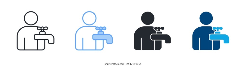 Ícone De Autocontrole Define Vários Estilos. Projetado Em Contorno, Azul, Glifo, Tom Duplo