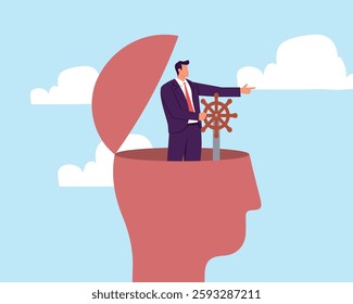 Self control or leadership thinking for business decision or guidance to the right direction, motivation, mindset or consciousness concept