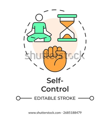 Self control multi color concept icon. Regulate emotions, impulses, and behaviors. Emotional regulation skills. Round shape line illustration. Abstract idea. Graphic design. Easy to use in article