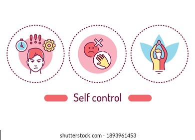 Self Control Outline Concept. Line Color Icons. Pictograms For Web Page, Mobile App, Promo.