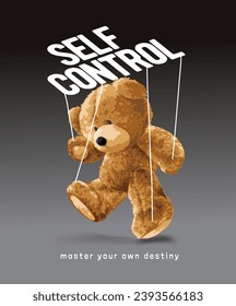 self control slogan with bear doll puppet vector illustration