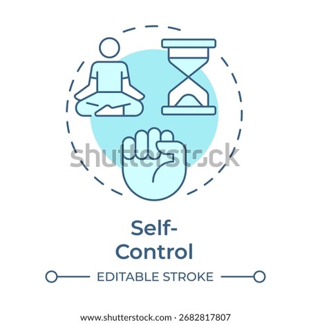 Self control soft blue concept icon. Regulate emotions, impulses, and behaviors. Emotional regulation skills. Round shape line illustration. Abstract idea. Graphic design. Easy to use in article