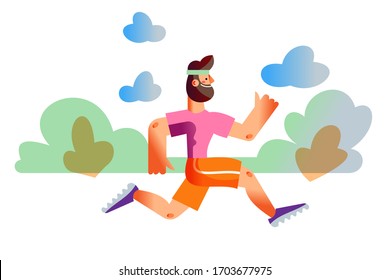 Self controlled bearded man athlete in sportswear jogging in park. Guy prepare for running marathon training in morning. Workout exercise. Sportsman do sprint outdoor. Healthy lifestyle, good habit
