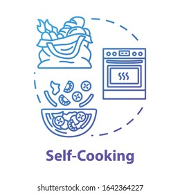 Self cooking concept icon. Low cost eating, self catering, budget tourism idea thin line illustration. Preparing dinner with cheap products. Vector isolated outline RGB color drawing