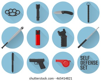 Self defence weapon icons set. Vector illustration