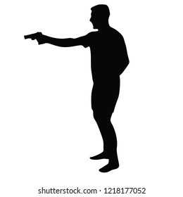 Self defense battle vector silhouette illustration. Man fighting against aggressor with gun or knife. Krav maga demonstration in real situation. Combat for life against terrorist. Army skill action.