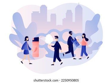 Self defense. Electric shock, pepper spray, brass knuckle. Tiny people arming against bandits and hooligans. Modern flat cartoon style. Vector illustration on white background
