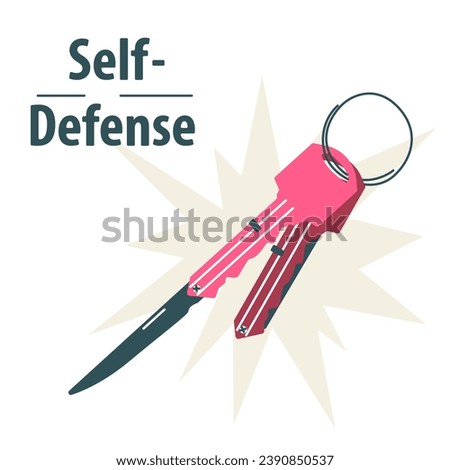 Self Defense Key Knife, tool for safety, illustration on the white background
