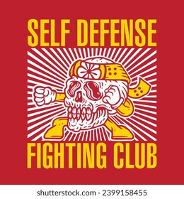 Self Defense Skull Character Design Hand Drawing Vector Illustration Fighting Club Design
