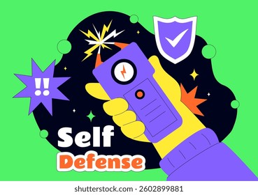 Self Defense Vector Illustration Featuring Various Types of Protective Equipment Against Danger or Threat in a Flat Style Cartoon Background