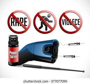 Self defense weapons - taser, pepper spray and telescopic baton