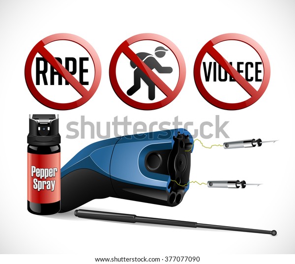 Self Defense Weapons Taser Pepper Spray Stock Vector Royalty Free