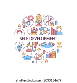 Self development abstract color concept layout with headline. Entrepreneur starting company. Personal improvement creative idea. Isolated vector filled contour icons for web background