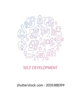 Self development abstract gradient linear concept layout with headline. Personal improvement minimalistic idea. Thin line graphic drawings. Isolated vector contour icons for background