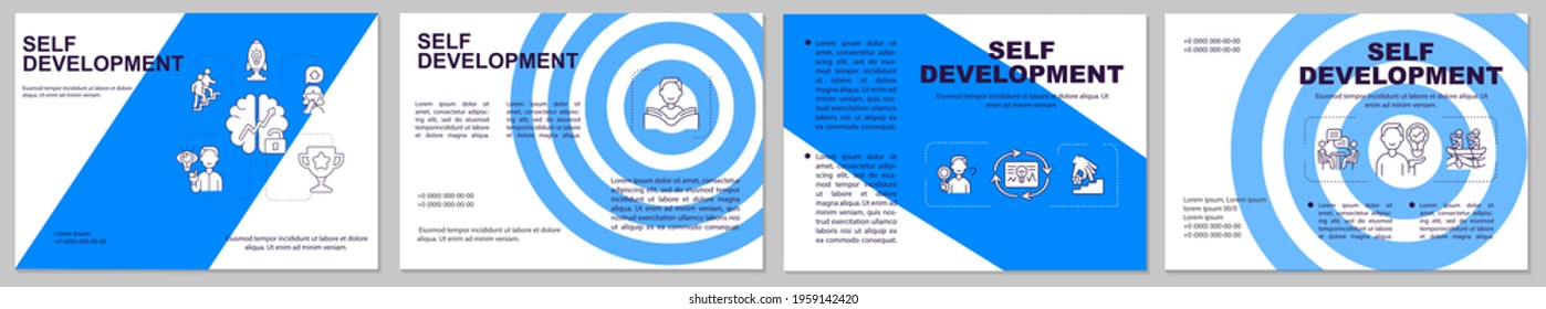 Self development brochure template. Measuring progress, achievement. Flyer, booklet, leaflet print, cover design with linear icons. Vector layouts for presentation, annual reports, advertisement pages
