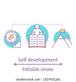 Self development concept icon. Personal growth idea thin line illustration. Goal achieving. Vector isolated outline drawing. Editable stroke