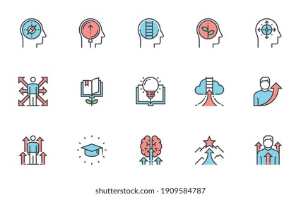 Self Development, Self Improvement, Personal Growth, Self Education. Set of Vector Line Icons. Editable Stroke. Pixel Perfect.