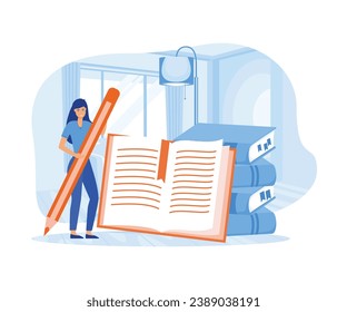 Self development and management. Characters self learning with books. flat vector modern illustration 