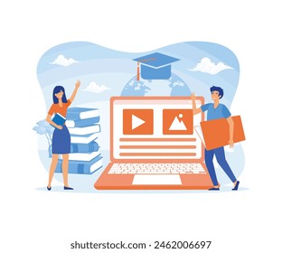 Self development and management. online courses or internet tutorials. flat vector modern illustration 