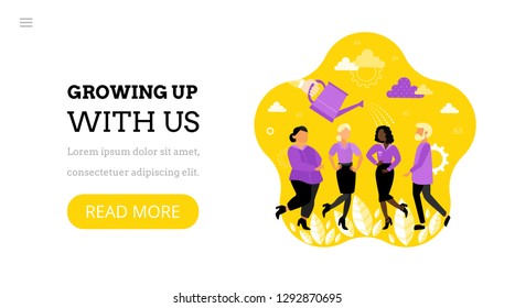 Self development. Professional growth. Landing page template. Modern flat  concept for web design. Vector illustration with people.
