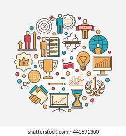 Self development and success illustration. Vector round colorful concept motivation symbol made with flat icons or signs