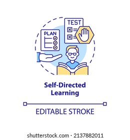 Self directed learning concept icon. Adult education theories and forms abstract idea thin line illustration. Isolated outline drawing. Editable stroke. Arial, Myriad Pro-Bold fonts used