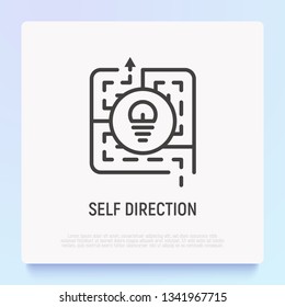 Self direction thin line icon: personal strategy to choose right way from labyrinth. Modern vector illustration.