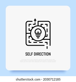 Self direction thin line icon, personal strategy to choose right way from labyrinth. Modern vector illustration.