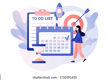 Self Discipline and Motivation concept. Time management, self control, target, productivity metaphors. Modern flat cartoon style. Vector illustration on white background